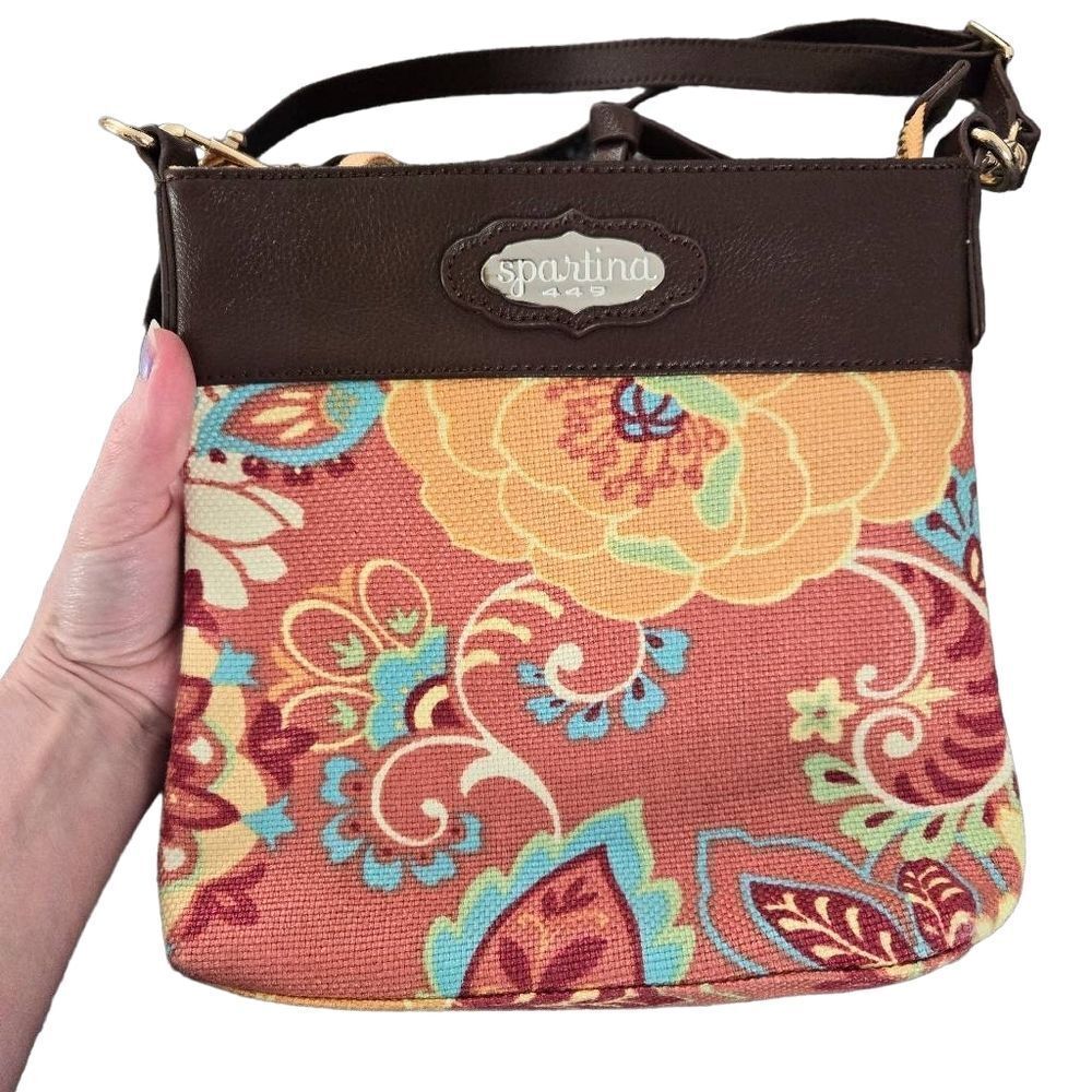 Spartina 449 Leather and Linen Floral Crossbody Purse Like New - Picture 8 of 8